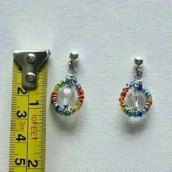 Y2K mini rainbow hoop earrings ✦ unique  and handmade beaded silver hoops ✦ - Picture 5 of 6